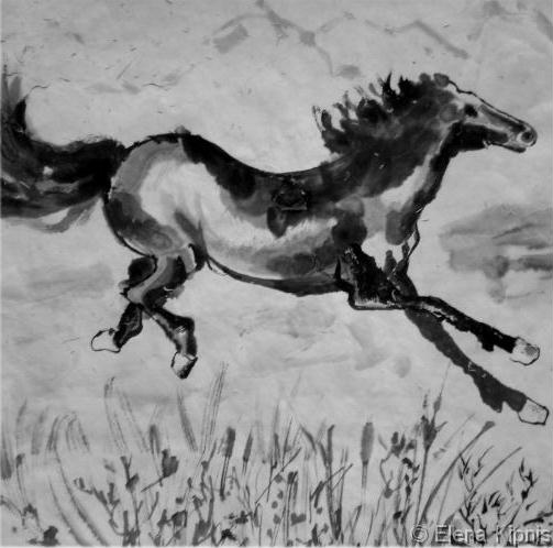 06 - Pferd Tusche auf Reispapier, 33 x 33 cm